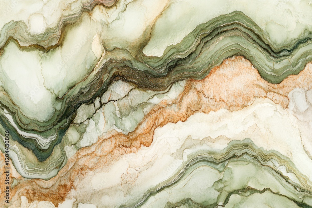 Obraz premium abstract marbled pattern with green, brown, and white tones mimicking natural stone textures. versatile design for backgrounds, print, wallpaper. ideal for creative projects and modern decor.