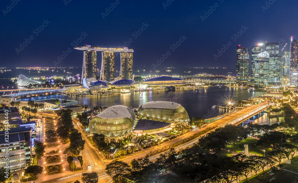 Fototapeta premium Panorama of Marina Bay, Singapore at night
