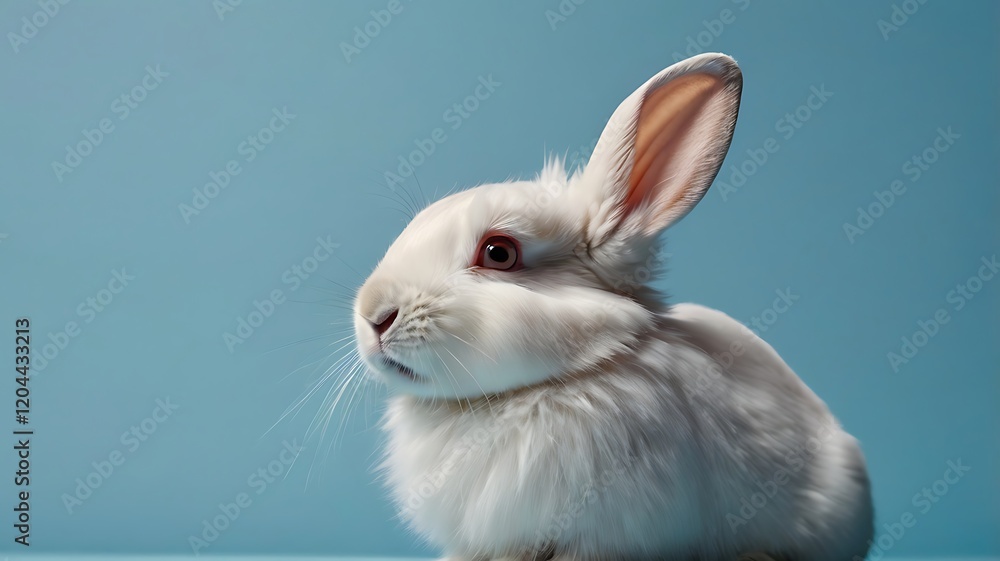 Easter white bunny on a blue background.
Easter white bunny on a blue background.
