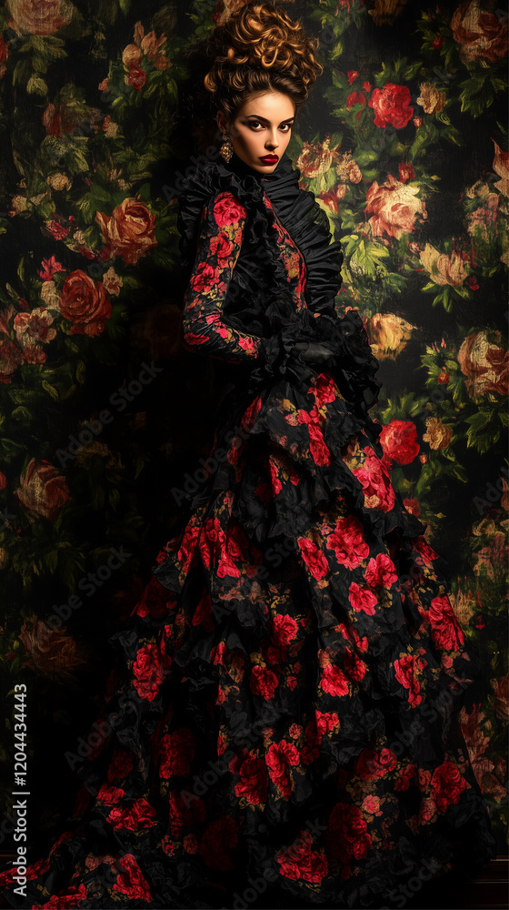 Lady in a big flower dress looks nice and pretty for everyone! Lady in a big flower dress looks nice and pretty for everyone!