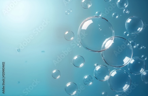 Wallpaper Mural Abstract design shows many round bubbles floating in light blue background. Transparent spheres vary in size, position. Stylish, modern illustration. Suitable for design, web, app backgrounds. Soft Torontodigital.ca