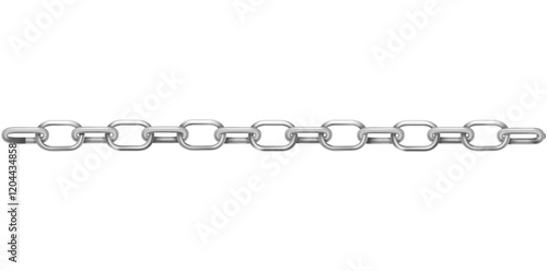 Realistic Silver Chain Isolated On White Background, Horizontal Jewelry Vector Illustration.	
