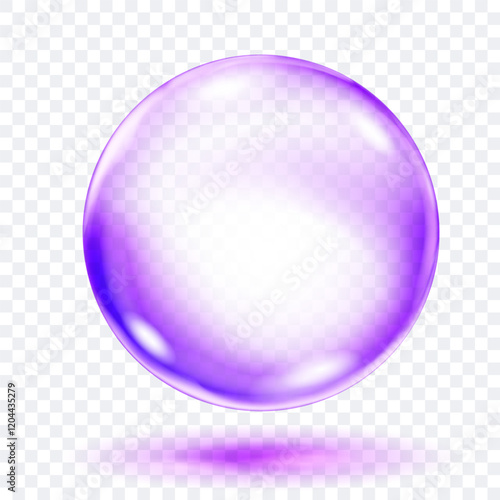 A single, translucent smooth purple sphere floating with a subtle shadow beneath it, on transparent background. Vector illustration for design projects and creative works.