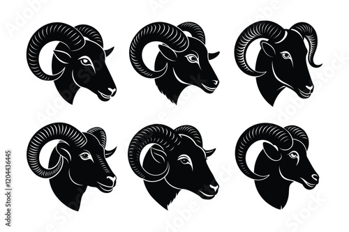 set of ram head side view vector illustration