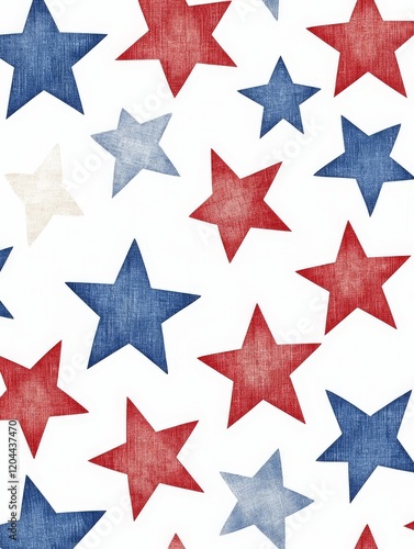 Pattern of red and blue stars with textured detail creating a patriotic theme for festive celebration designs and high quality star themed illustrations