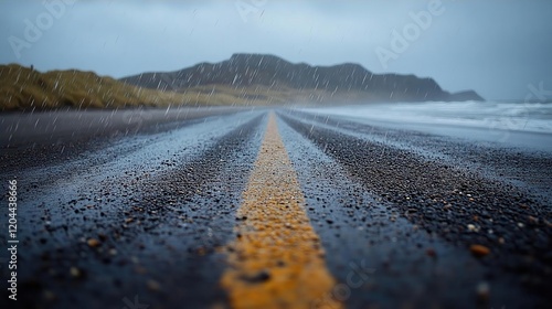 Wallpaper Mural Rainy Coastal Highway: A Serene Drive in the Rain Torontodigital.ca