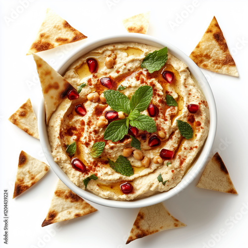 Lively hummus platter with creative toppings photo