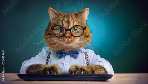 Funny Cat Dressed as Office Worker with Glasses