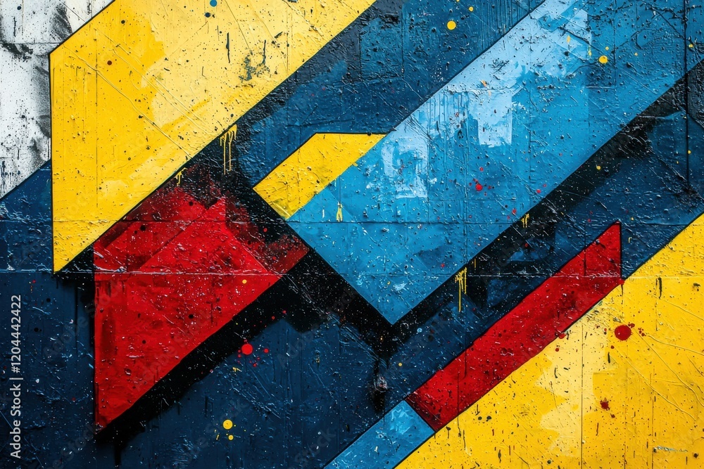 Naklejka premium Colorful geometric graffiti artwork with angular shapes and textures