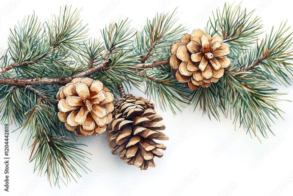 Upside down pine tree branch with detailed pine cones illustration Upside down pine tree branch with detailed pine cones illustration