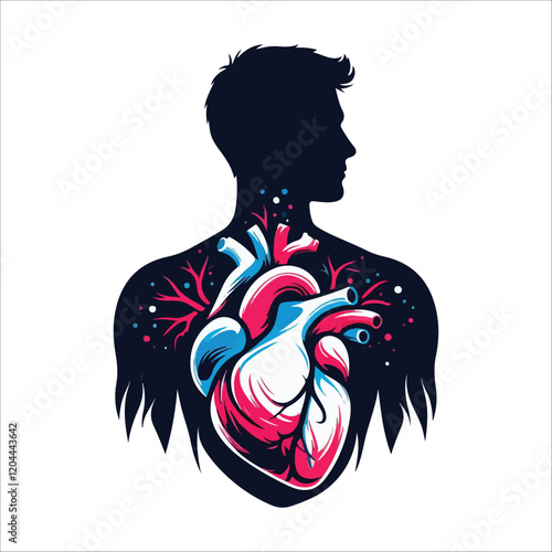 Human heart vector silhouette, icon