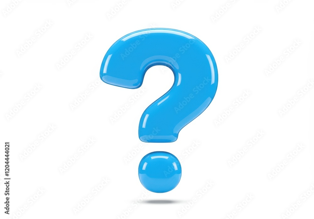 A 3D illustration of a bright blue question mark with a glossy finish floating against a white background A 3D illustration of a bright blue question mark with a glossy finish floating against a white background