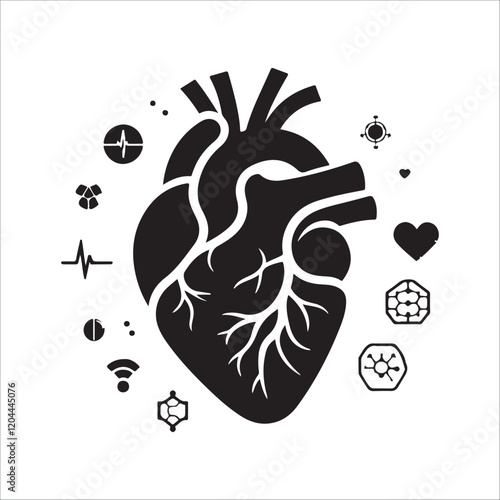 Human heart vector silhouette, icon