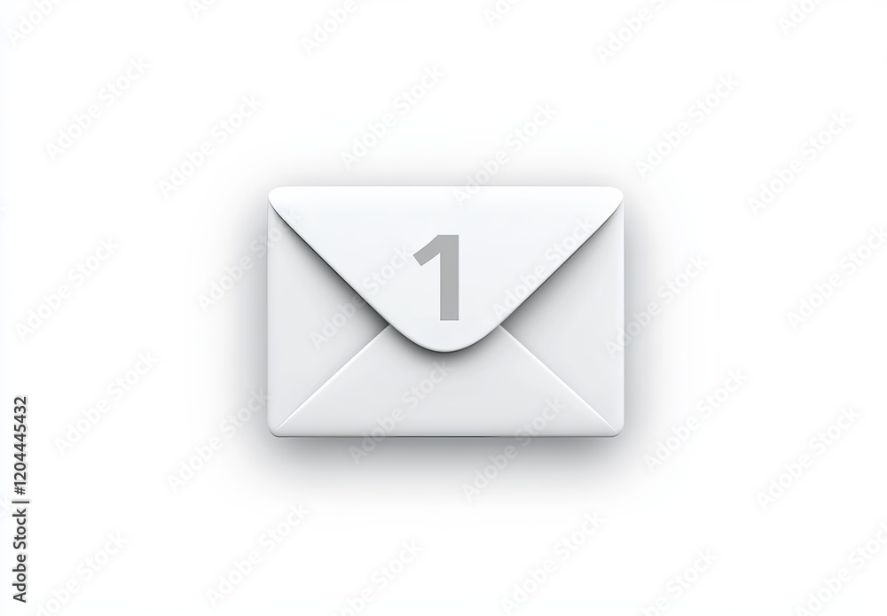 An envelope with the number one icon above it, indicating one message in your inbox, on a white background An envelope with the number one icon above it, indicating one message in your inbox, on a white background