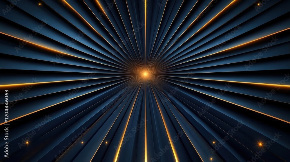 Obraz premium Abstract Blue and Gold Radiating Lines, Futuristic Tunnel Design