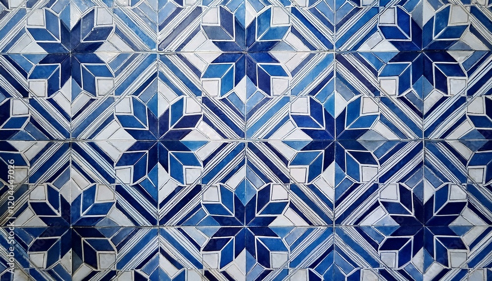A Moroccan-inspired tile featuring a bold star and cross pattern in rich navy blue and white, creating a striking contrast and an exotic, traditional feel. A Moroccan-inspired tile featuring a bold star and cross pattern in rich navy blue and white, creating a striking contrast and an exotic, traditional feel.
