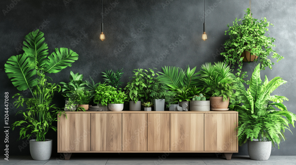 Fototapeta premium Home oasis alive, thriving plants bring calm and fresh vibes.