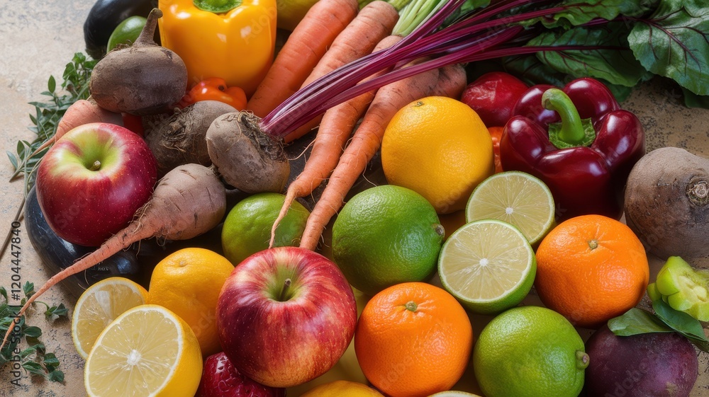 Vibrant Rainbow of Fresh Fruits and Vegetables Vibrant Rainbow of Fresh Fruits and Vegetables