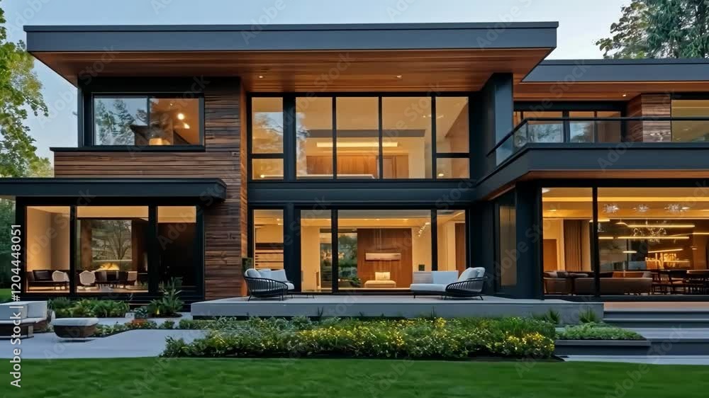 Modern architectural marvel showcasing luxury home with expansive windows and elegant outdoor living spaces Modern architectural marvel showcasing luxury home with expansive windows and elegant outdoor living spaces