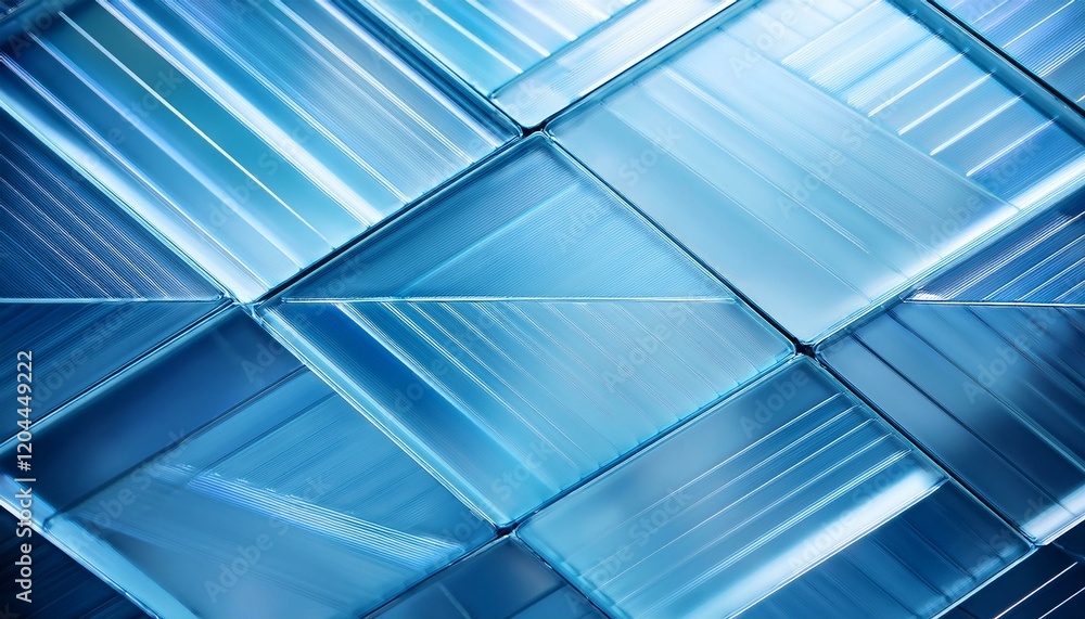 Obraz premium A glass-look tile featuring frosted and clear alternating stripes in icy blue tones, offering a sleek, modern design that reflects light beautifully