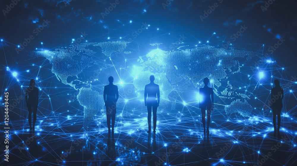 Fototapeta premium abstract professional business team people innovation connection of line from nail node to node on map background , networking concept