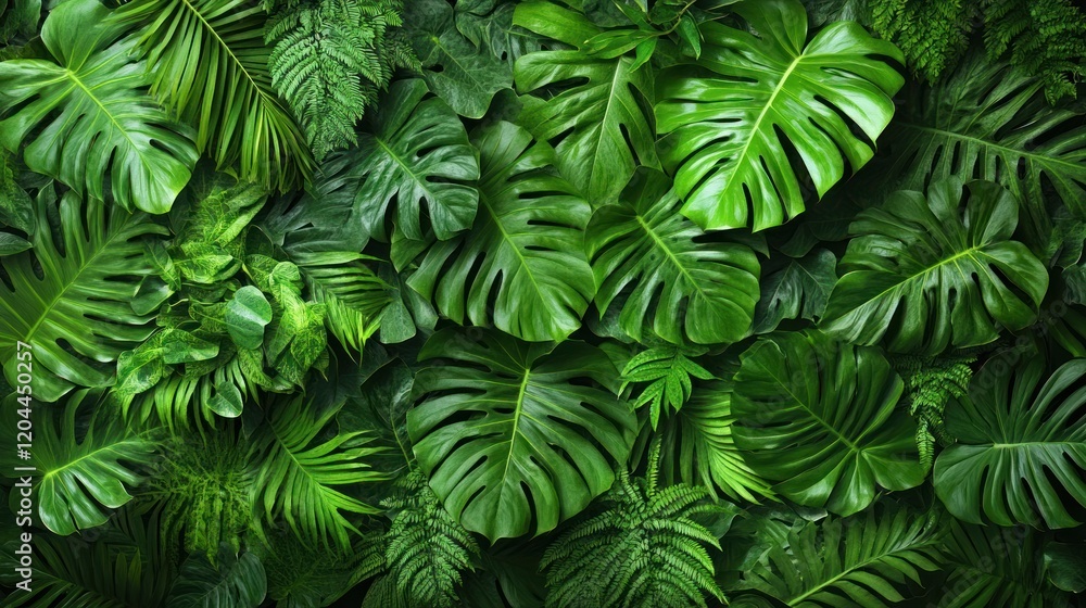 Lush Green Tropical Foliage Displaying a Variety of Leaf Shapes and Textures in a Natural Setting Lush Green Tropical Foliage Displaying a Variety of Leaf Shapes and Textures in a Natural Setting