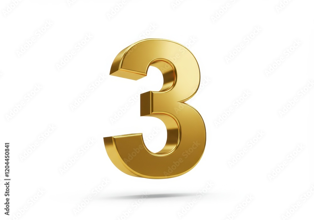 A 3D illustration of a shiny metallic gold number three A 3D illustration of a shiny metallic gold number three