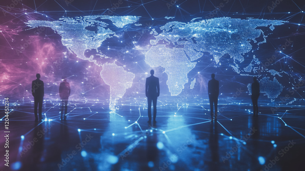 Fototapeta premium abstract professional business team people innovation connection of line from nail node to node on map background , networking concept