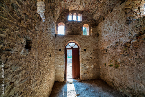 Byzantine Church Entrance with Stone Interior photo