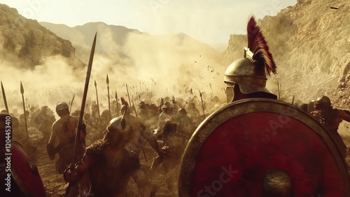 A hyper-realistic, cinematic portrayal of the 300 Spartans at the Battle of Thermopylae, with warriors in full armor, intense hand-to-hand combat against overwhelming Persian forces. The scene shows b