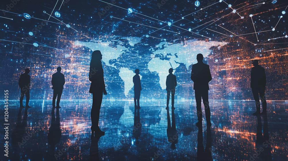 Fototapeta premium abstract professional business team people innovation connection of line from nail node to node on map background , networking concept