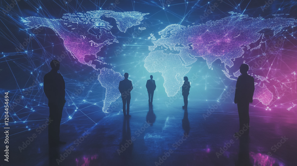 Fototapeta premium abstract professional business team people innovation connection of line from nail node to node on map background , networking concept