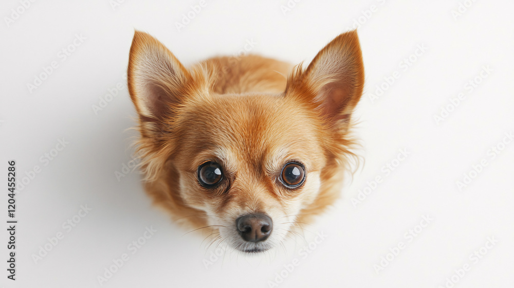 A small chihuahua dog with big expressive eyes looking up against a white background creating a cute and adorable pet portrait
A small chihuahua dog with big expressive eyes looking up against a white background creating a cute and adorable pet portrait