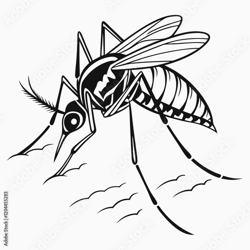Mosquito silhouette. Black and white  illustration  Vector.