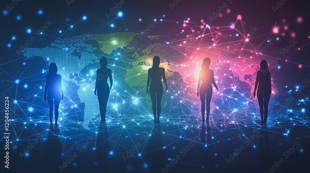 Fototapeta premium abstract professional business team people innovation connection of line from nail node to node on map background , networking concept