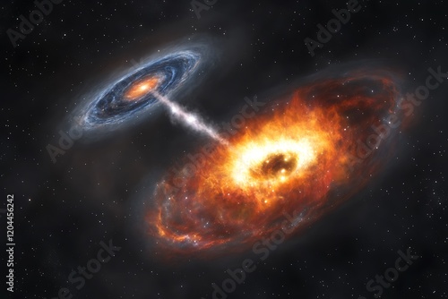 Cosmic Collision: Two Galaxies Entangled in a Fiery Embrace photo