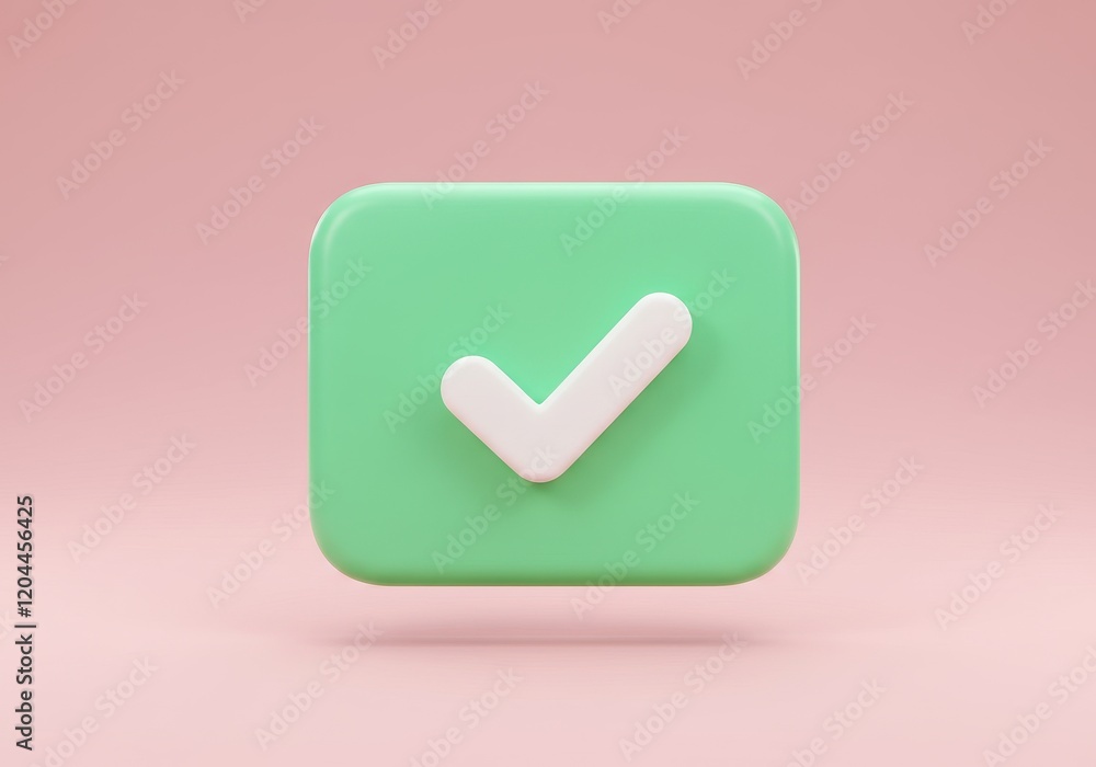 A 3D illustration of a green badge with a white checkmark in the center A 3D illustration of a green badge with a white checkmark in the center