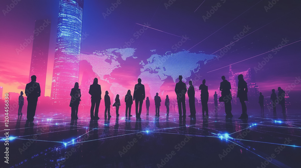 Fototapeta premium abstract professional business team people innovation connection of line from nail node to node on map background , networking concept