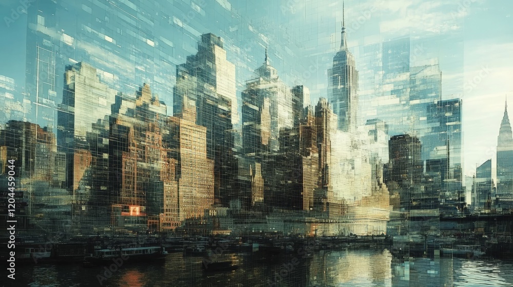 Fototapeta premium City scape made out of tiny glass blocks and blurs perspective