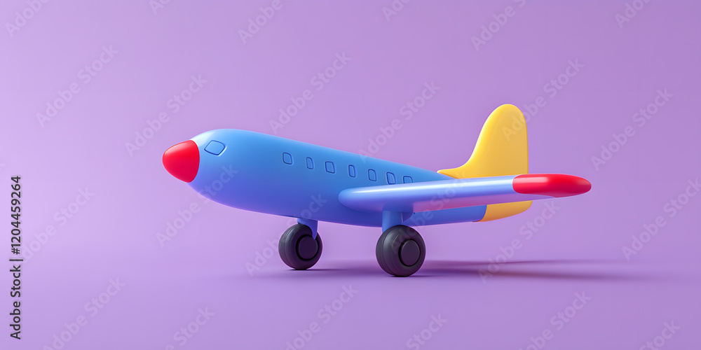 Stylized cartoon airplane model on purple background. Playful design, perfect for travel, aviation, or children's themes. Stylized cartoon airplane model on purple background. Playful design, perfect for travel, aviation, or children's themes.