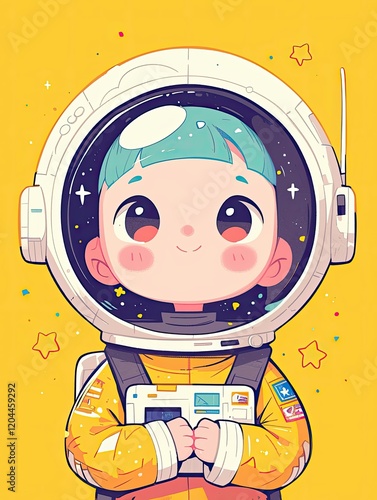 A young astronaut, excited and wide-eyed, exploring the infinite depths of space with a sense of awe. photo