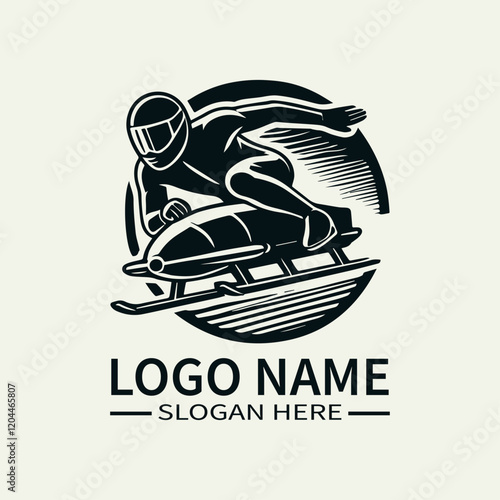 Bobsled Athlete Logo Design, Ice Racing Logo, Adrenaline Rush Logo