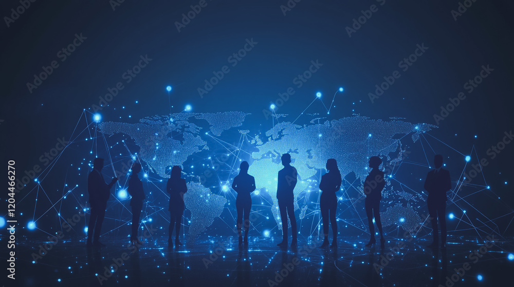 Fototapeta premium abstract professional business team people innovation connection of line from nail node to node on map background , networking concept