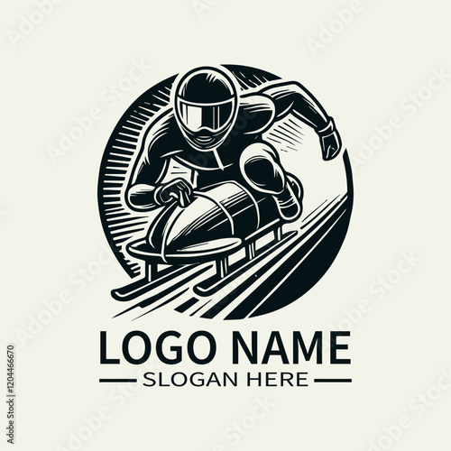 Bobsled Athlete Logo Design, Ice Racing Logo, Adrenaline Rush Logo