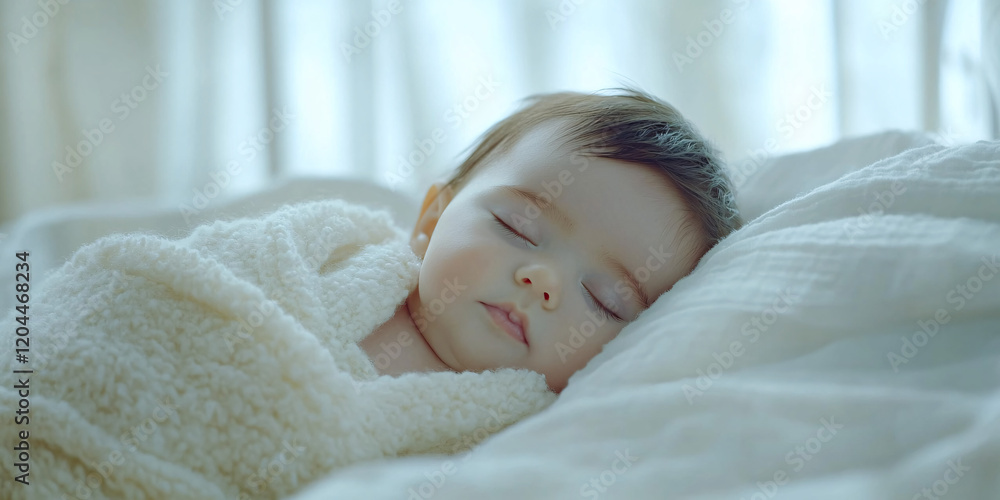Peaceful Newborn Baby Sleeping Wrapped in White Peaceful Newborn Baby Sleeping Wrapped in White