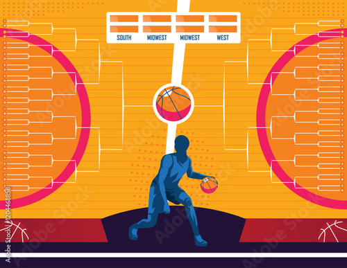 March Madness Basketball Bracket Template Vector Illustration