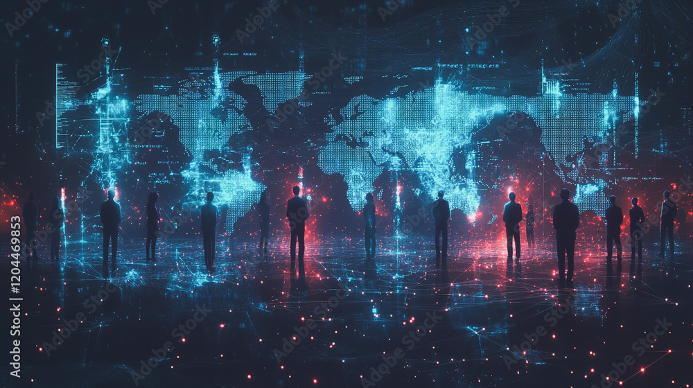 Fototapeta premium abstract professional business team people innovation connection of line from nail node to node on map background , networking concept