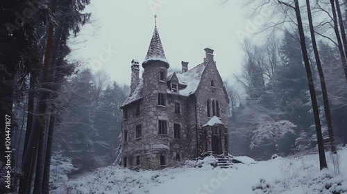 Wallpaper Mural A wintery tale: a mysterious stone castle nestled amidst snowy woods. Fantasy Castle. Illustration Torontodigital.ca