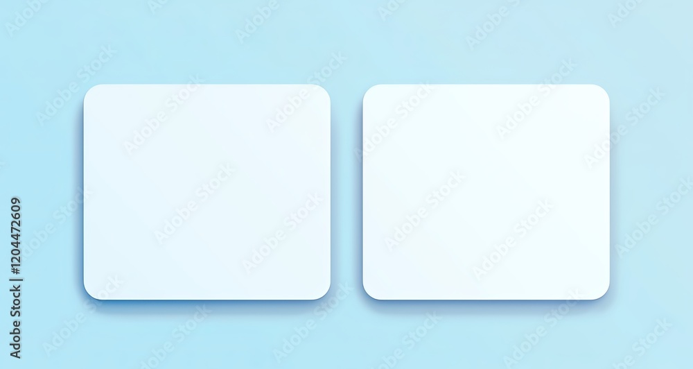 Two Blank White Plastic Card Mockups with Rounded and Rectangular Corners on Light Blue Background Two Blank White Plastic Card Mockups with Rounded and Rectangular Corners on Light Blue Background