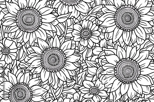 Beautiful Black and White Sunflower Pattern